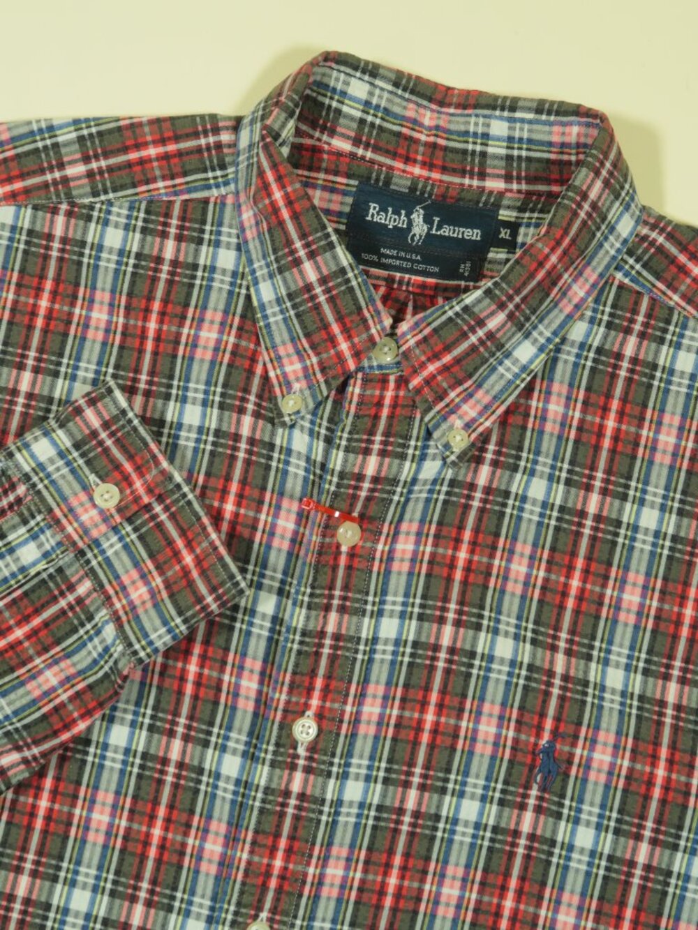 Vintage 1980s Polo Ralph Lauren Seersucker Sport Shirt Mens XL Multi Plaid MI US